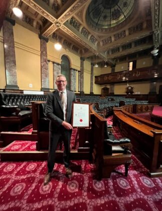 Melbourne based Glenn Wylie showing his Master Joiner Certificate