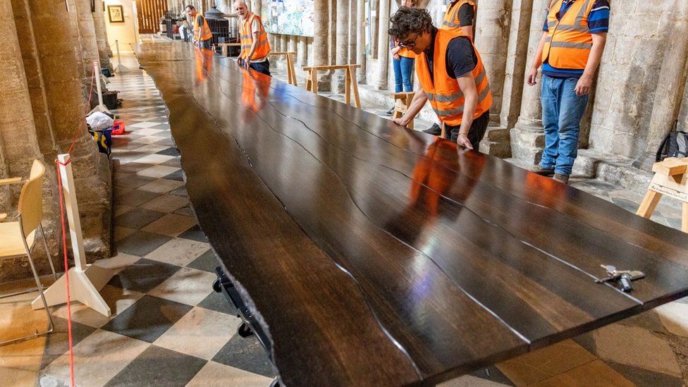 The Princess Royal met the team behind the Fenland Black Oak Project at Ely Cathedral, where she unveiled the table to mark The Queen's Platinum Jubilee.